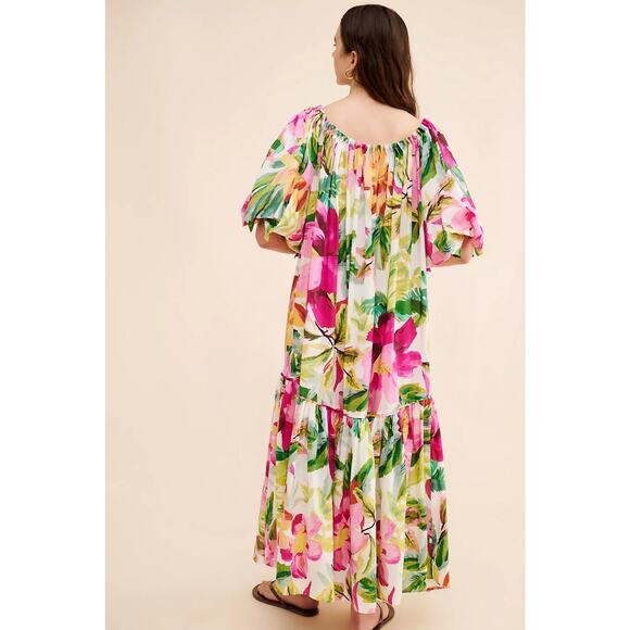 FARM Rio Dress Womens Small Floral Print Painted Flowers Off The Shoulder Maxi - Picture 3 of 10